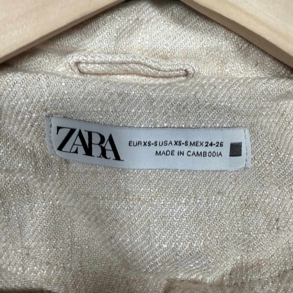 Zara Size XS Cardigan Duster Cream Linen Blend Kimono Fringe Oversized Lagenlook - Picture 6 of 9